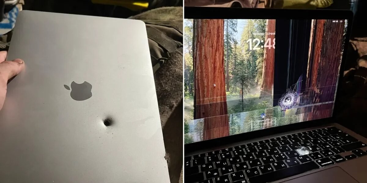 يوقف جهاز Soldier M1 MacBook Air شظايا قذيفة مدفعية لكنه لا يزال يعمل